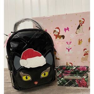 Betsey Johnson Christmas Black Cat Backpack & Cardholder